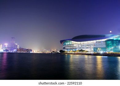 Hong Kong Convention And Exhibition Centre In Night