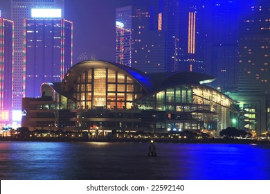 Hong Kong Convention And Exhibition Centre In Night