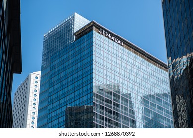 Hong Kong, December 28, 2018: J.P. Morgan In Hong Kong. An American Investment Bank And Financial Services Company.