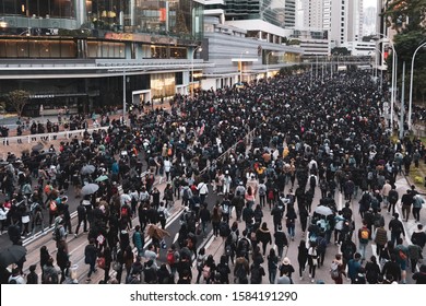 Hong Kong - December 8, 2019:  Over A Million Attend Hong Kong Demo Against Controversial Extradition Law. Demonstration In Hong Kong.