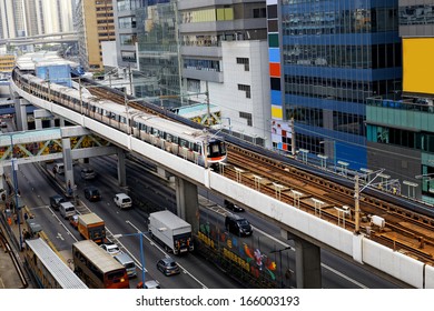 Hong Kong Downtown Area, Train And Highway