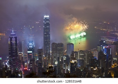 HONG KONG - FEBRUARY 11, Hong Kong Chinese New Year Fireworks At Victoria Harbour, Hong Kong On 11 February, 2013. It Is The Celebration Of Year Of Snake And Lasts For 30 Minutes.