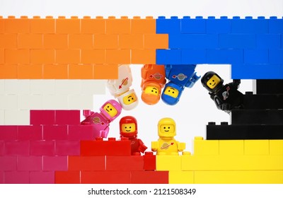 Hong Kong, February 2 2022: Six Astronaut Minifigures Appear On The Whole Of Wall