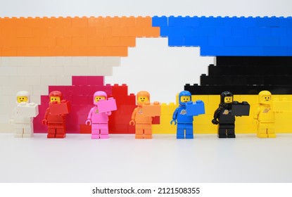 Hong Kong, February 2 2022: Seven Astronaut Minifigures Appear On The Whole Of Wall