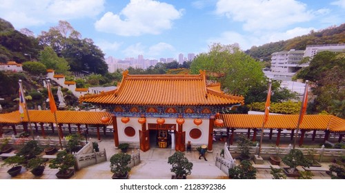 Hong Kong, February 2022 : The Western Ji Temple Is A Buddhist Dojo Located In Sanyotan, Laowei County, Tsuen Wan, New Territories, Hong Kong