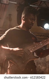 HONG KONG - February 21, 2017: American Instrumental Progressive Metal Band Animal As Leaders Show, Guitarist Tosin Abasi Performed On Stage