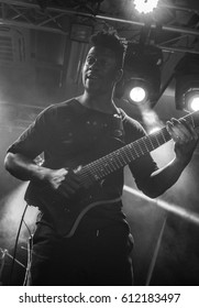 HONG KONG - February 21, 2017: American Instrumental Progressive Metal Band Animal As Leaders Show, Guitarist Tosin Abasi Performed On Stage