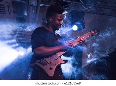 HONG KONG - February 21, 2017: American Instrumental Progressive Metal Band Animal As Leaders Show, Guitarist Tosin Abasi Performed On Stage