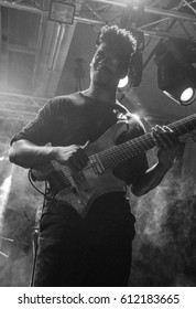 HONG KONG - February 21, 2017: American Instrumental Progressive Metal Band Animal As Leaders Show, Guitarist Tosin Abasi Performed On Stage