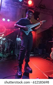 HONG KONG - February 21, 2017: American Instrumental Progressive Metal Band Animal As Leaders Show, Guitarist Tosin Abasi Performed On Stage