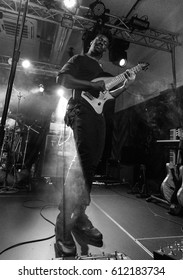 HONG KONG - February 21, 2017: American Instrumental Progressive Metal Band Animal As Leaders Show, Guitarist Tosin Abasi Performed On Stage