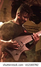 HONG KONG - February 21, 2017: American Instrumental Progressive Metal Band Animal As Leaders Show, Guitarist Tosin Abasi Performed On Stage