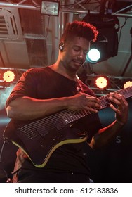 HONG KONG - February 21, 2017: American Instrumental Progressive Metal Band Animal As Leaders Show, Guitarist Tosin Abasi Performed On Stage