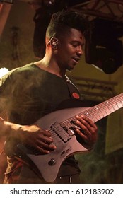 HONG KONG - February 21, 2017: American Instrumental Progressive Metal Band Animal As Leaders Show, Guitarist Tosin Abasi Performed On Stage