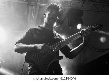 HONG KONG - February 21, 2017: American Instrumental Progressive Metal Band Animal As Leaders Show, Guitarist Tosin Abasi Performed On Stage