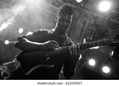 HONG KONG - February 21, 2017: American Instrumental Progressive Metal Band Animal As Leaders Show, Guitarist Tosin Abasi Performed On Stage