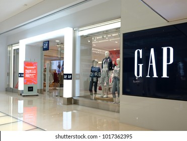 HONG KONG - FEBRUARY 4, 2018: Gap store in Hong Kong. Gap is an American multinational clothing and accessories retailer.