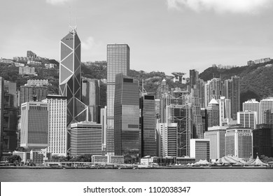 Hong Kong Financial District Skyline (black And White)