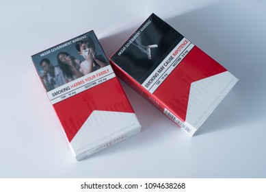 Hong Kong, Hongkong - May 20, 2018: Warning Label Packaging On All Cigarette And Tobacco Products. This Came Into Effect In October 2007.