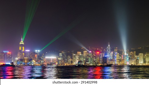 Hong Kong Island Skyline At Night, With Light Show