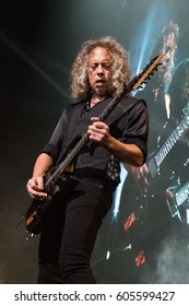 HONG KONG - January 20, 2017: American Heavy Metal Band Metallica Show, Guitarist Kirk Hammett Performed On Stage