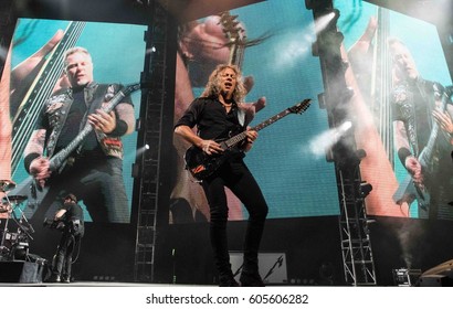 HONG KONG - January 20, 2017: American Heavy Metal Band Metallica Show, Guitarist Kirk Hammett Performed On Stage