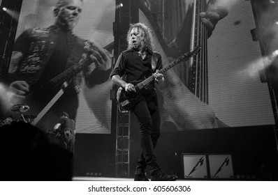 HONG KONG - January 20, 2017: American Heavy Metal Band Metallica Show, Guitarist Kirk Hammett Performed On Stage