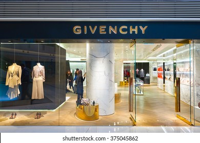HONG KONG - JANUARY 26, 2016: Design Of Givenchy Store In Hong Kong. Givenchy Is A Luxury French Brand Of Haute Couture Clothing, Accessories And, As Parfums Givenchy, Perfumes And Cosmetics.