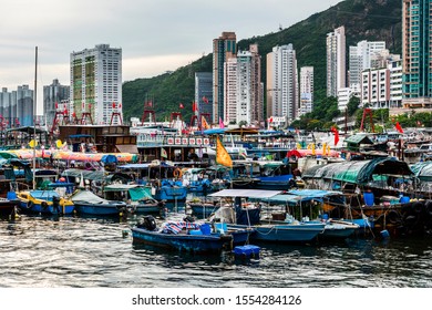 Hong Kong -July 25, 2019: Traditional Fishing Trawler In The Aberdeen Bay.