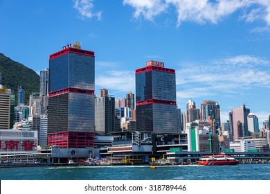 Hong Kong - July 31 2015: Shun Tak Centre Is A Minor Transport Hub, With Direct Access To The Sheung Wan Station Of The MTR, And The Piers For Ferry Services To Macau And China.