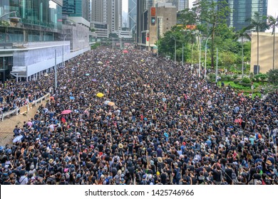 HONG KONG - June 16, 2019: Hong Kong June 16 protest against extradition bill with two million of people on the street.
