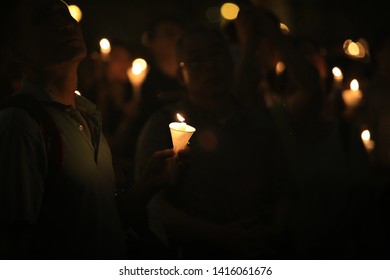 Hong Kong, June 4 2019: People Join The Memorials For The Tiananmen Square Protests Of 1989 In Victoria Park On 4 June 2014. 