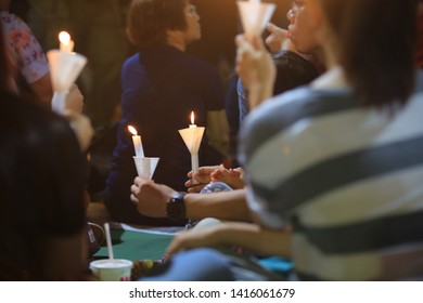 Hong Kong, June 4 2019: People Join The Memorials For The Tiananmen Square Protests Of 1989 In Victoria Park On 4 June 2014. 