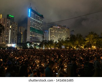 Hong Kong, June 4 2019: People Join The Memorials For The Tiananmen Square Protests Of 1989 In Victoria Park On 4 June 2014. 