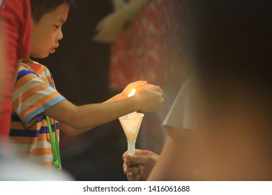 Hong Kong, June 4 2019: People Join The Memorials For The Tiananmen Square Protests Of 1989 In Victoria Park On 4 June 2014. 