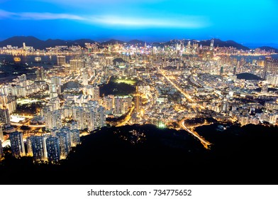 Hong Kong And Kowloon By Night As Seen From Lion Rock