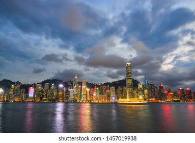 Hong Kong - Mar 31, 2017. Business District At Night In Hong Kong. Hong Kong Has A Free Market Economy, Highly Dependent On International Trade And Finance.