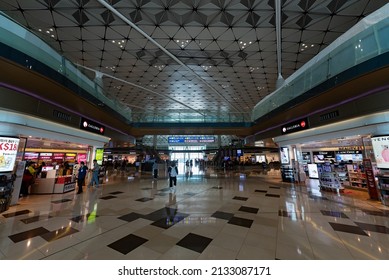 HONG KONG - MARCH 21, 2017: The interior of the Hong Kong International Airport. It is the main airport in Hong Kong located on the island of Chek Lap Kok