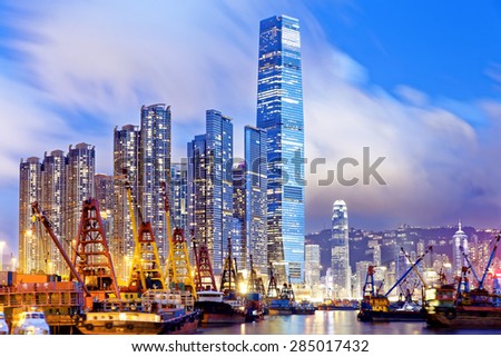 Hong Kong at night, office buildings background