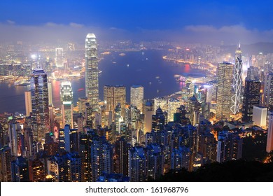 Hong Kong night view in panorama - Shutterstock ID 161968796