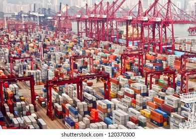 HONG KONG -Nov 24: Containers at Hong Kong commercial port on Nov 24, 2012 in Hong Kong, China. Hong Kong is one of several hub ports serving more than 240 million tonnes of cargo during the year.