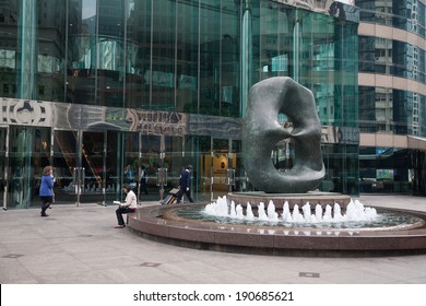 HONG KONG - NOVEMBER 14, 2012: Sculpture and fountain in the Exchange Square is a building complex located in Central, Hong Kong. It houses offices and the Hong Kong Stock Exchange.