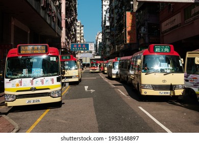 Hong Kong, November, 2019: Mini Bus Station In Hong Kong