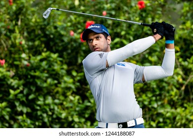 Hong Kong - November 23 2018: Aaron Rai Of England Tees Off During Day Two Of The Honma Hong Kong Open In Hong Kong, Hong Kong. 