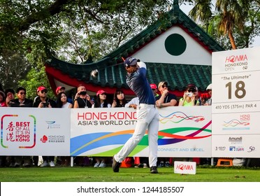 Hong Kong - November 24 2018: Aaron Rai Of England Tees Off During Day Three Of The Honma Hong Kong Open In Hong Kong, Hong Kong. 