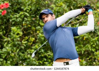 Hong Kong - November 24 2018: Aaron Rai Of England Tees Off During Day Three Of The Honma Hong Kong Open In Hong Kong, Hong Kong. 