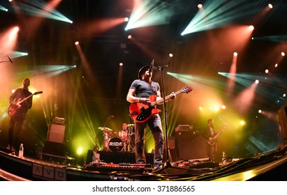 HONG KONG - NOVEMBER 27, 2015: Clockenflap 2015, The Ride, Vocalist Mark Gardener Performing On Stage With Other Band Members