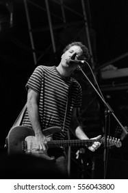 HONG KONG - November 27,2016: Clockenflap 2016, Yo La Tengo, An Indie American Rock Band, Founder And Vocalist Ira Kaplan Performed On Stage With A Guitar