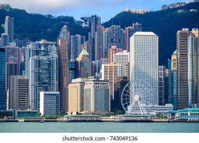 Hong Kong Observatory, Ferris Wheel, New Hong Kong Landmark At Central And Skyscraper Building Skyline At Day Time Morning