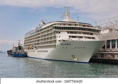 Hong Kong Ocean Terminal, December 2019. Residential Yacht, MS The World Visiting For New Year